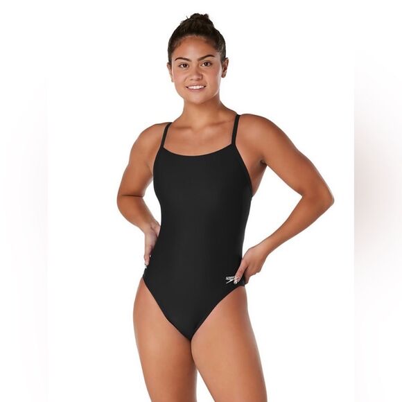 Speedo 2 Women's Solid Flyback One Piece Black NWT in packaging - Picture 1 of 7